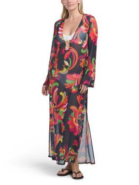 Trina Turk Poolside Swirl Mesh Maxi Ring Cover Up Maxi in Multi